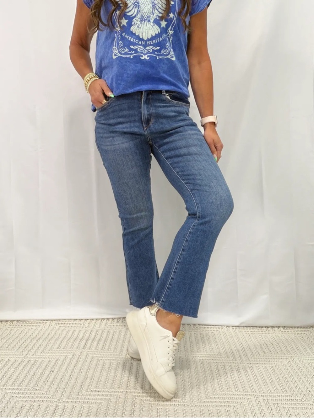 High-Rise Straight Crop Jeans in Denim Blue